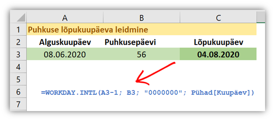 Puhkuse lõpukuupäeva leidmine